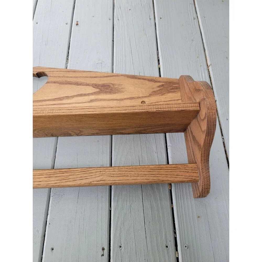 Vtg Solid Wood Wall Shelf Quilt Rack Hanging Bar  33.5” Heart Cutout Cottagecore